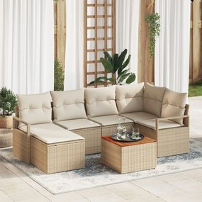 vidaXL Set de canapea de grădină cu 7 piese, bej, ratan sintetic și acacia