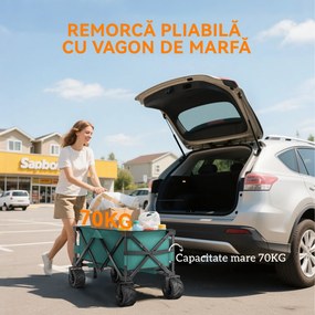 Outsunny Cărucior de Grădină cu Mâner Telescopic, Cărucior pentru Transport Obiecte până la 70 kg, 108x55 cm, Verde | Aosom Romania