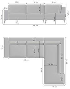 Colțar extensibil Elentio L stânga - gri Gemma 85