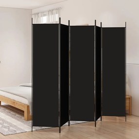 350189 vidaXL Paravan de cameră cu 5 panouri, negru, 250x200 cm, textil
