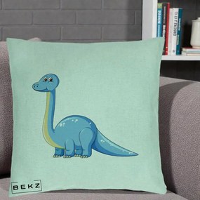 Perna Personalizata Brontosaur Albastru, 40x40 cm, Verde Menta, Husa Detasabila, Perna Inclusa, BEKZ®