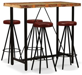 vidaXL Set mobilier bar, 5 piese lemn masiv reciclat și piele naturală