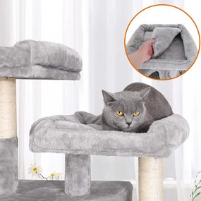 Ansamblu pentru pisici cu 3 casute, plush / sisal, gri, Feandrea