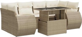 vidaXL Set canapele de grădină, 7 piese, cu perne, bej, poliratan
