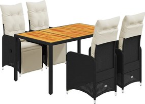 vidaXL Set bistro de grădină cu perne, 5 piese, negru, poliratan
