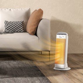 HOMCOM Sobă Electrică Ceramică 2000W, 4 Moduri și Încălzire Reglabilă, Oscilație 55°, Alb | Aosom Romania