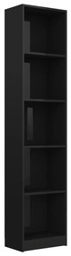 800853 vidaXL Bibliotecă cu 5 rafturi, negru extralucios, 40x24x175 cm, PAL