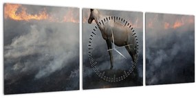 Tablou cu capră de munte în foc (cu ceas) (90x30 cm)