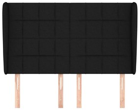 Tablie de pat cu aripioare, negru, 147x23x118 128 cm, textil 1, Negru, 147 x 23 x 118 128 cm