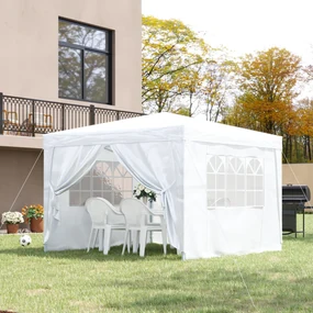 Foisor Impermeabil cu Paneluri Laterale Outsunny, Tesatura Oxford Alb, 3x3m | Aosom RO