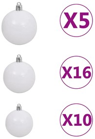 Set brad de Craciun artficial cu LED-uri globuri, alb, 210 cm 1, Alb, 210 cm
