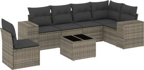 vidaXL Set canapele de grădină, 7 piese, cu perne, gri, poliratan