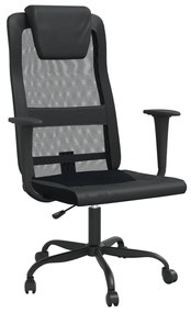 353019 vidaXL Scaun birou reglabil în înălțime negru piele artificială/plasă