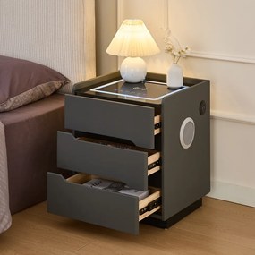ALVÉA — Noptieră inteligentă cu încărcare Wireless, Bluetooth Stereo, iluminare RGB, USB + Type-C, Gri