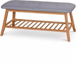 Pantofar ST15, gri/stejar natural, stofa/lemn de bambus, 100x30x44 cm