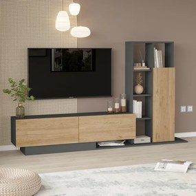 Set mobilier living Damon, Pako World, Natural-Antracit, 140x29x39 cm