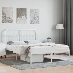 352626 vidaXL Cadru de pat metalic cu tăblie, alb, 135x190 cm