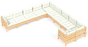 3097007 vidaXL Set mobilier grădină cu perne crem, 10 piese, lemn de pin