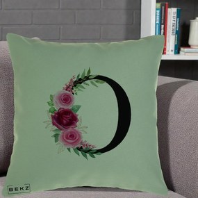 Cadou Personalizat - Perna Personalizata Monograma Florala Litera O, 40x40 cm, Verde, Husa Detasabila, Perna Inclusa, BEKZ®