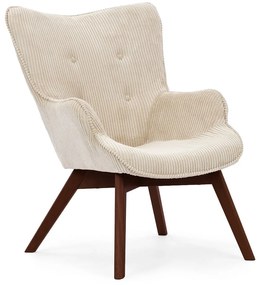 Fotoliu bej cu tapițerie din catifea reiată Niko – Ropez