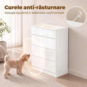 HOMCOM Comodă Modernă cu 4 Sertare și Lumini LED, 60x40x90 cm, Albă | Aosom Romania