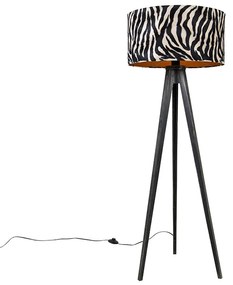 Lampă de podea cu trepied neagră cu abajur cu imprimeu zebră 50 cm - Tripod Classic