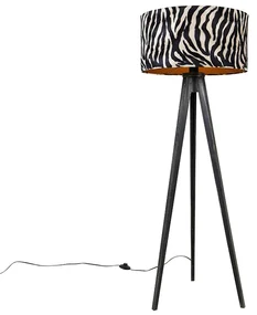 Lampă de podea cu trepied neagră cu abajur cu imprimeu zebră 50 cm - Tripod Classic