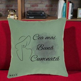 Cadou pentru Cumnata - Perna Personalizata Cea mai Buna Cumnata cu Silueta Dama si Pete Violet, 40x40 cm, Verde, Husa Detasabila, Perna Inclusa, BEKZ®