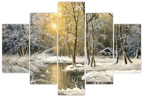 Tablou - Cabană în pădure, pictură în uei (150x105 cm)