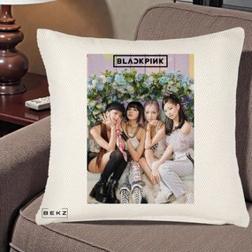 Perna Personalizata K-pop BLACKPINK Foto Grup, 40x40 cm, Crem Reliefat, Husa Detasabila, Perna Inclusa, BEKZ®