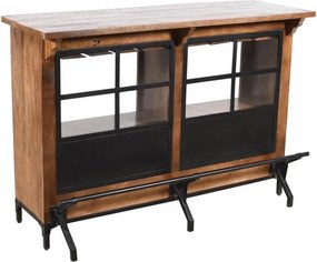 Bar din lemn de mango maro și metal negru, cu 2 rafturi, finisaj natural, 105 x 150 x 53 cm, „Saint-Rémy”