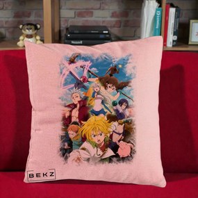 Perna Personalizata Nanatsu no Taizai Cele Sapte Pacate Mortale Anime, 40x40 cm, Roz, Husa Detasabila, Perna Inclusa, BEKZ®