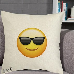 Perna Decorativa Emoji Cool Ochelari, 40x40 cm, Ecru, Husa Detasabila, Perna Inclusa, BEKZ®