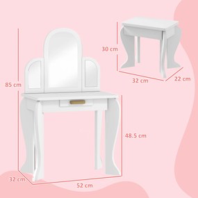 HOMCOM Masă de Machiaj pentru Copii 3-6 Ani – Oglindă și Taburet | Aosom Romania