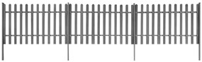 Gard din sipci cu stalpi, 3 buc., 600x120 cm, WPC 3, Gri, 600 x 120 cm