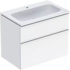 Set dulap baza suspendat Geberit iCon alb lucios 2 sertare maner crom si lavoar 75 cm