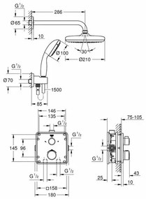 Sistem de dus Grohe Grohtherm Tempesta 210 incastrat cu baterie patrata