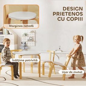 AIYAPLAY Set Masă și Scaune pentru Copii 3-8 Ani 5 piese cu Margini Rotunjite din Lemn Alb | Aosom Romania