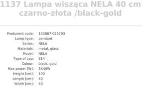 Lustra design modern Nela negru, auriu 40cm