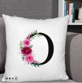 Cadou Personalizat - Perna Personalizata Monograma Florala Litera O, 40x40 cm, Alb Pufos, Husa Detasabila, Perna Inclusa, BEKZ®