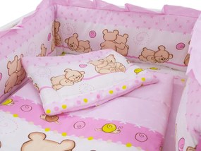 Lenjerie patut cu 4 piese 120x60cm Teddy Friends Roz M1