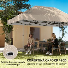 Outsunny Pavilion 3x4,3m, Acoperiș UPF50+, Pereți, Geantă cu Roți, Tenda Grădină, Maro Nisipiu | Aosom Romania