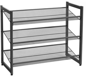 Suport pentru pantofi cu plasă metalică cu 3 niveluri 74 x 30,7 x 62,8 cm, negru