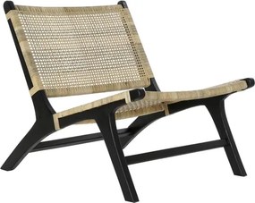 Fotoliu tip de scaun negru , din lemn de tec si rattan , "Boho"
