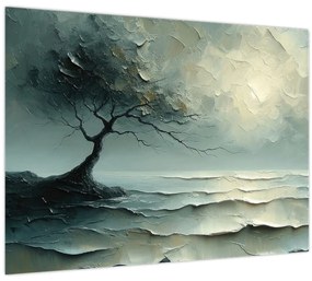 Tablou - pictură în ulei de un copac cu oceanul (70x50 cm)
