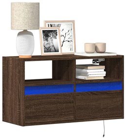 vidaXL Comodă TV de perete cu lumini LED, stejar maro, 80x31x45 cm