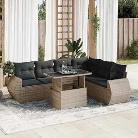 vidaXL Set canapele de grădină, 7 piese, cu perne, gri, poliratan
