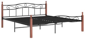 324909 vidaXL Cadru de pat, negru, 180x200 cm, metal și lemn masiv stejar