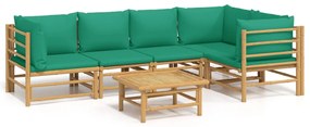 3155169 vidaXL Set mobilier de grădină cu perne verzi, 6 piese, bambus