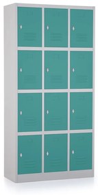 Dulap metalic - 12 cutii, 90 x 40 x 185 cm, blocare, verde - ral 6033